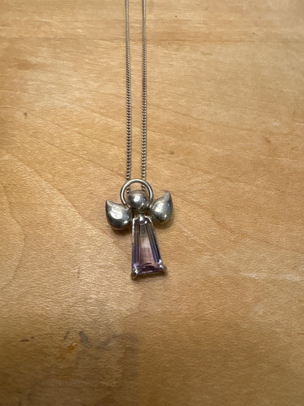 Sterling silver Amethyst Angel with halo pendant on chain